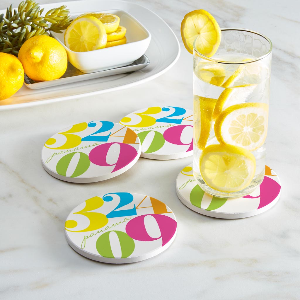 Bright Modern Color Block City Zip Florida Panama | Absorbent Coasters | Set of 4 | Min 2