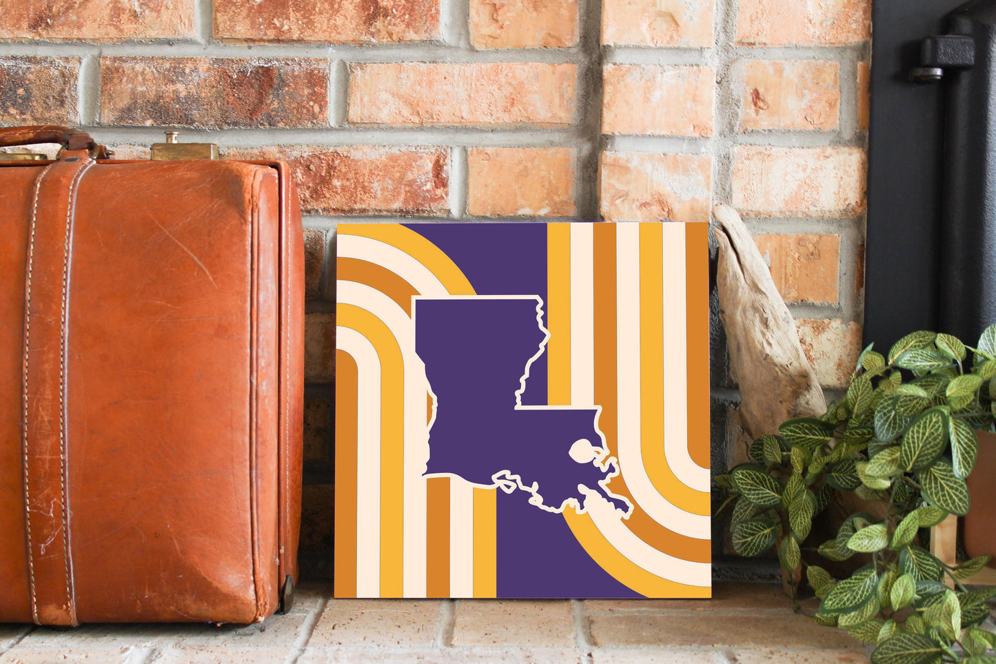 Purple Gold Louisiana Retro State Shape | Wood Sign | Eaches | Min 2