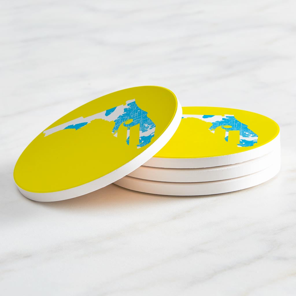 Bright Modern Abbreviated State Yellow Florida Panama | Absorbent Coasters | Set of 4 | Min 2