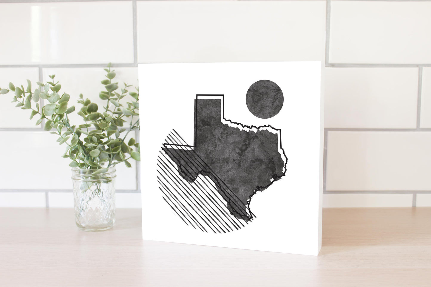 Black And White Geometric On White Texas | Wood Block | Eaches | Min 2