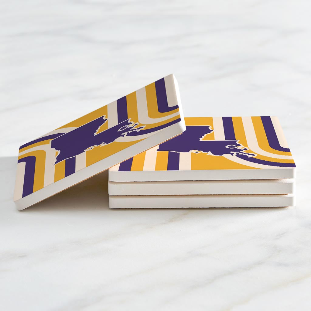 Purple Gold Louisiana Retro State Shape | Absorbent Coasters | Set of 4 | Min 2