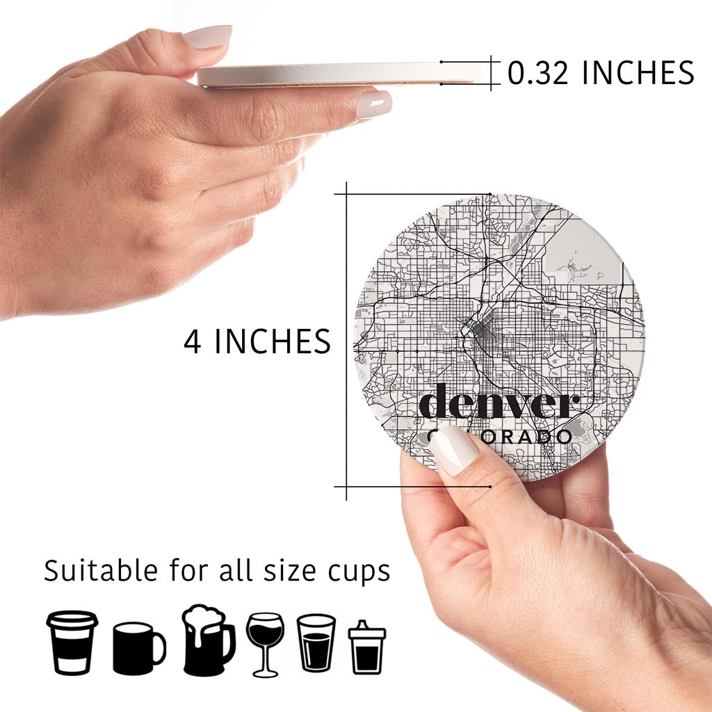 Black And White White Map Colorado Denver | Absorbent Coasters | Set of 4 | Min 2