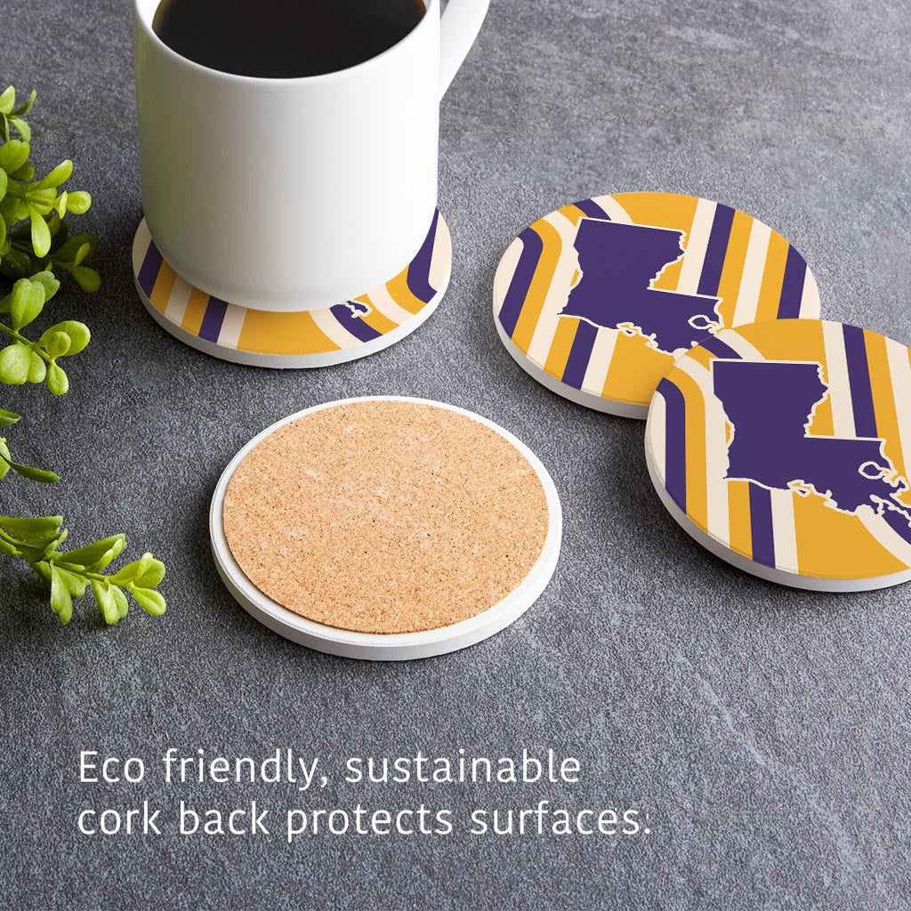 Purple Gold Louisiana Retro State Shape | Absorbent Coasters | Set of 4 | Min 2