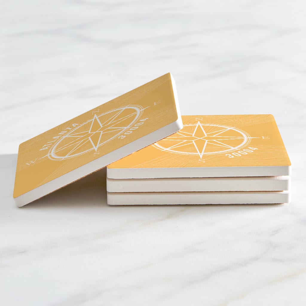 Boho Color Compass Zip On Yellow Georgia Atlanta | Absorbent Coasters | Set of 4 | Min 2