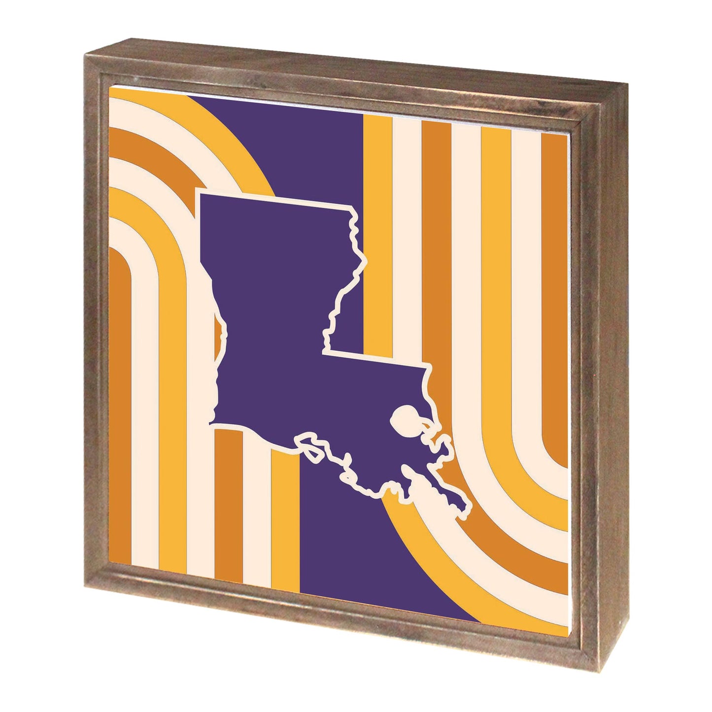 Purple Gold Louisiana Retro State Shape | Wood Sign | Eaches | Min 1