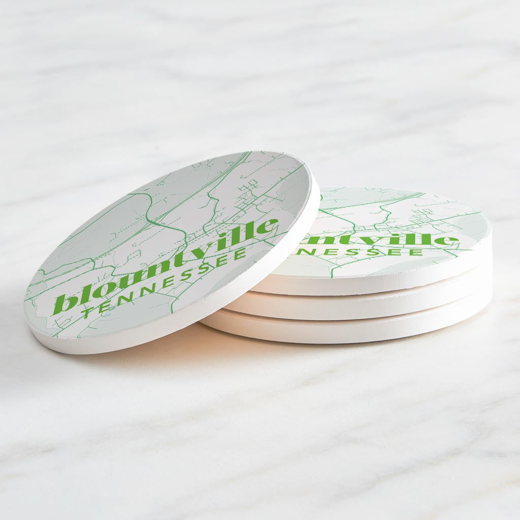 Bright Modern Green Map Tennessee Blountville | Absorbent Coasters | Set of 4 | Min 2