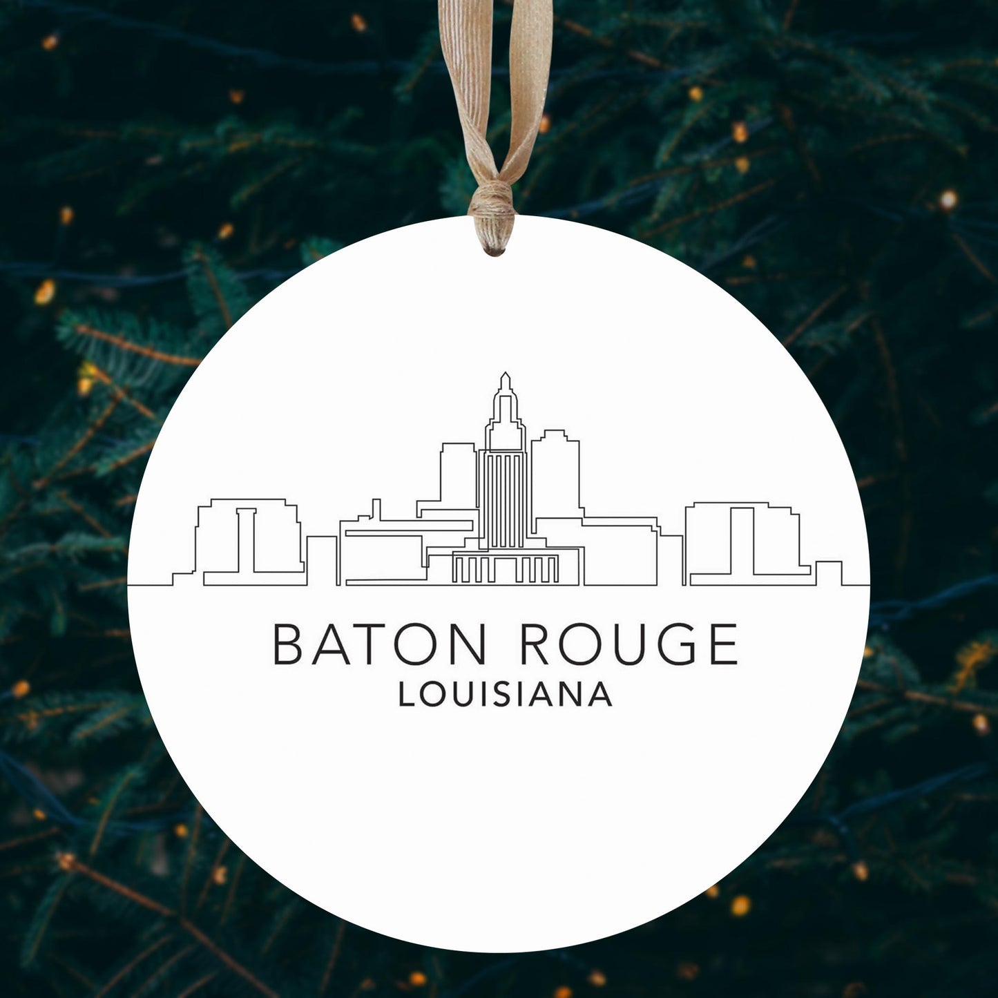 Minimalistic Baton Rouge Skyline | Wood Ornament | Eaches | Min 1