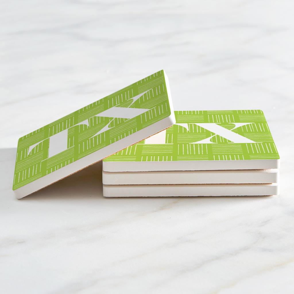 Bright Modern Abbreviated On Green Texas | Absorbent Coasters | Set of 4 | Min 2