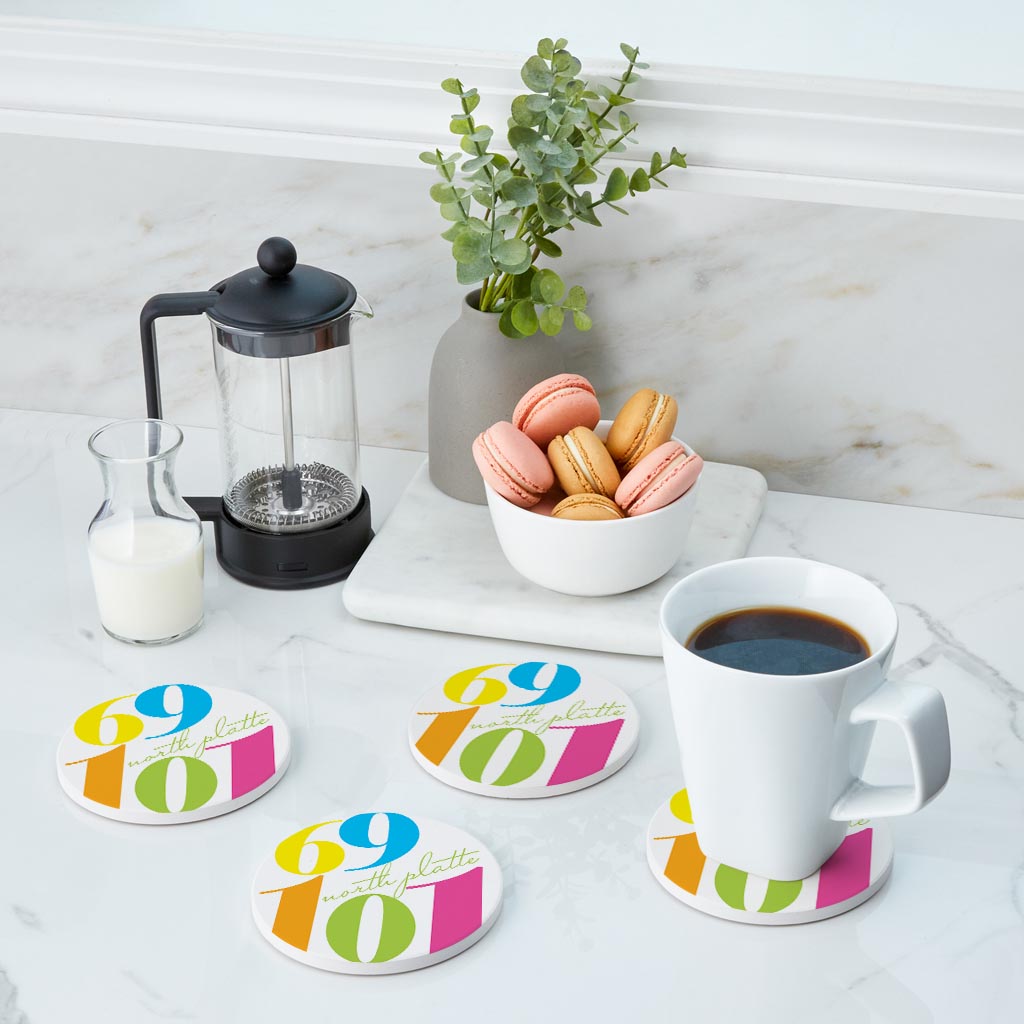 Bright Modern Color Block City Zip Nebraska North Platte | Absorbent Coasters | Set of 4 | Min 2