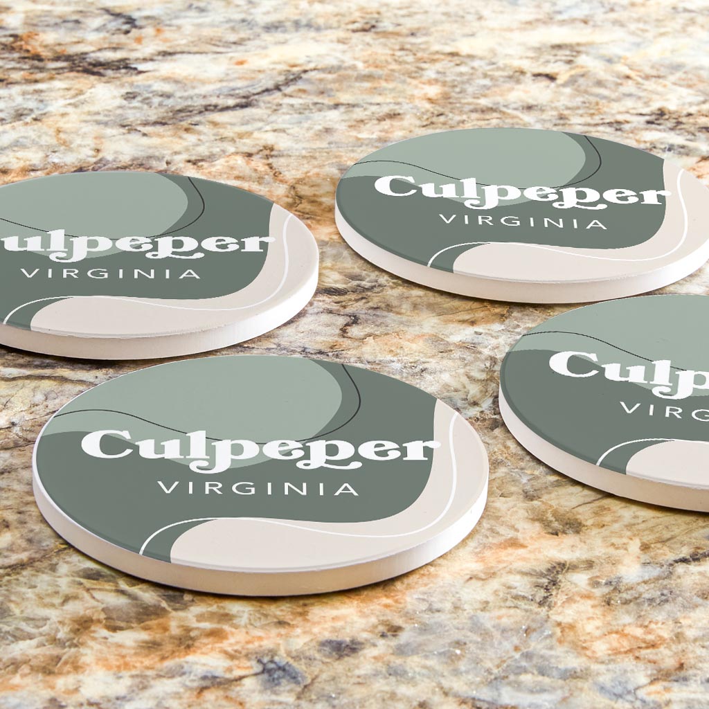 Vintage Groove Fluid Green Virginia Culpeper| Absorbent Coasters | Set of 4 | Min 2