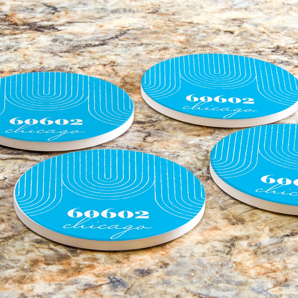 Bright Modern City Zip On Teal Illinois Chicago | Absorbent Coasters | Set of 4 | Min 2