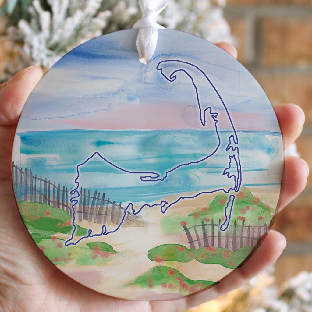 Watercolor Beach Scene | Wood Ornament | Eaches | Min 6