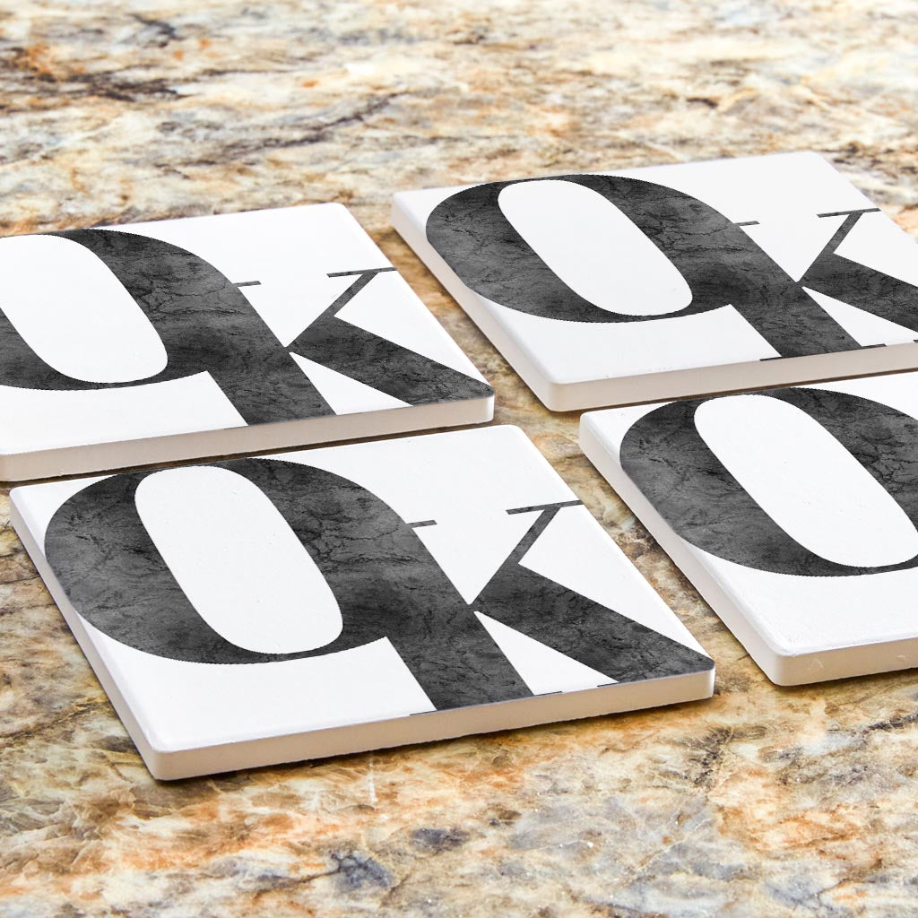 Minimalistic B&W Ardmore Ok White Initials | Absorbent Coasters | Set of 4 | Min 2