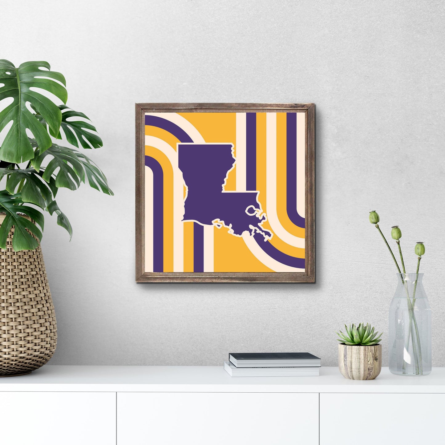 Purple Gold Louisiana Retro State Shape | Wood Sign | Eaches | Min 1