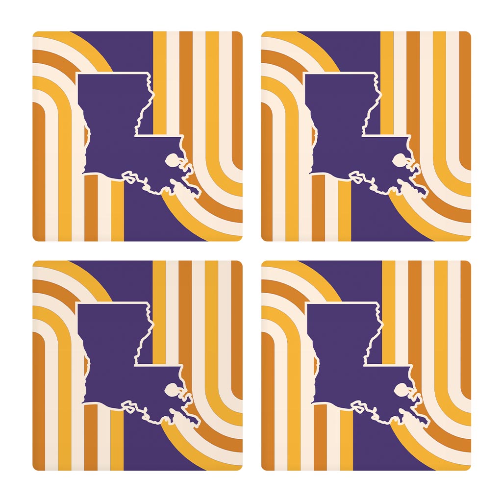 Purple Gold Louisiana Retro State Shape | Absorbent Coasters | Set of 4 | Min 2