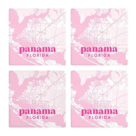 Bright Modern Pink Map Florida Panama | Absorbent Coasters | Set of 4 | Min 2