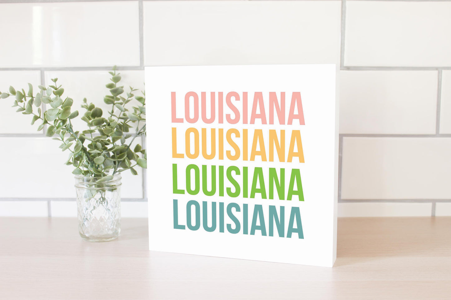 Boho Color Repeated State Name Louisiana | Wood Block | Eaches | Min 2