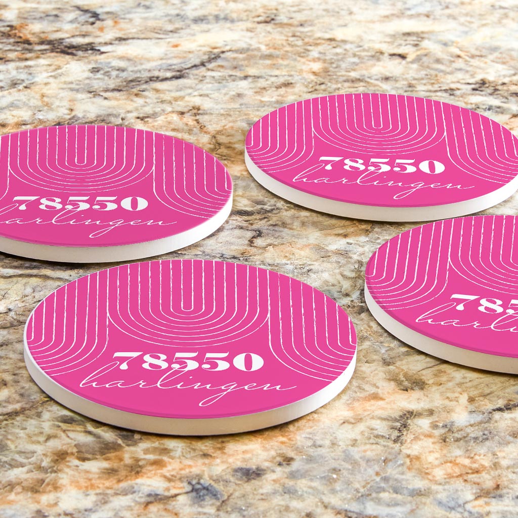 Bright Modern City Zip On Pink Texas Harlingen | Absorbent Coasters | Set of 4 | Min 2