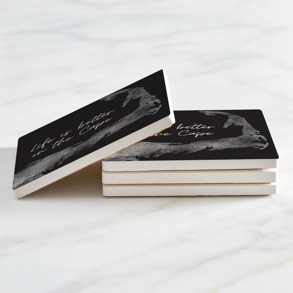 Minimalistic B&W Cape Cod Life Is Better | Absorbent Coasters | Set of 4 | Min 2