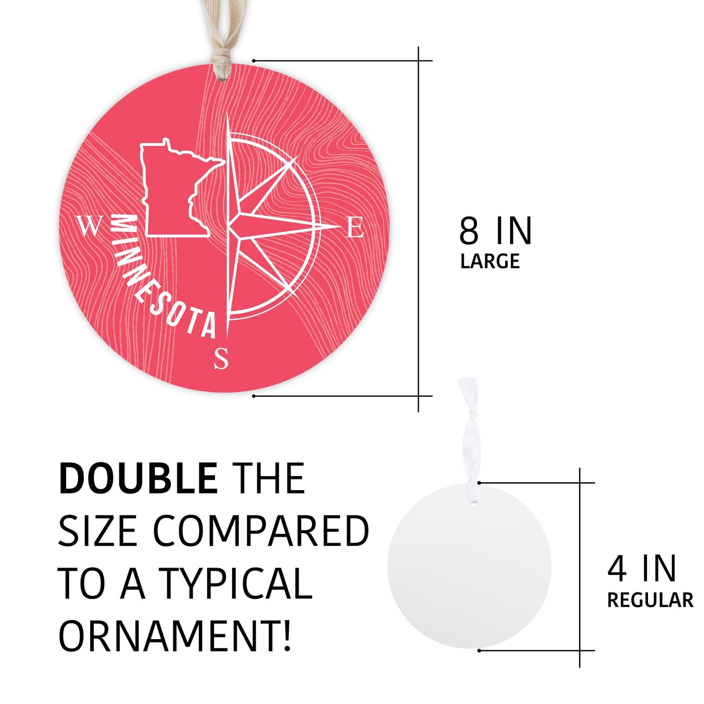 Boho Color Compass State On Pink Minnesota | Wood Ornament | Eaches | Min 1