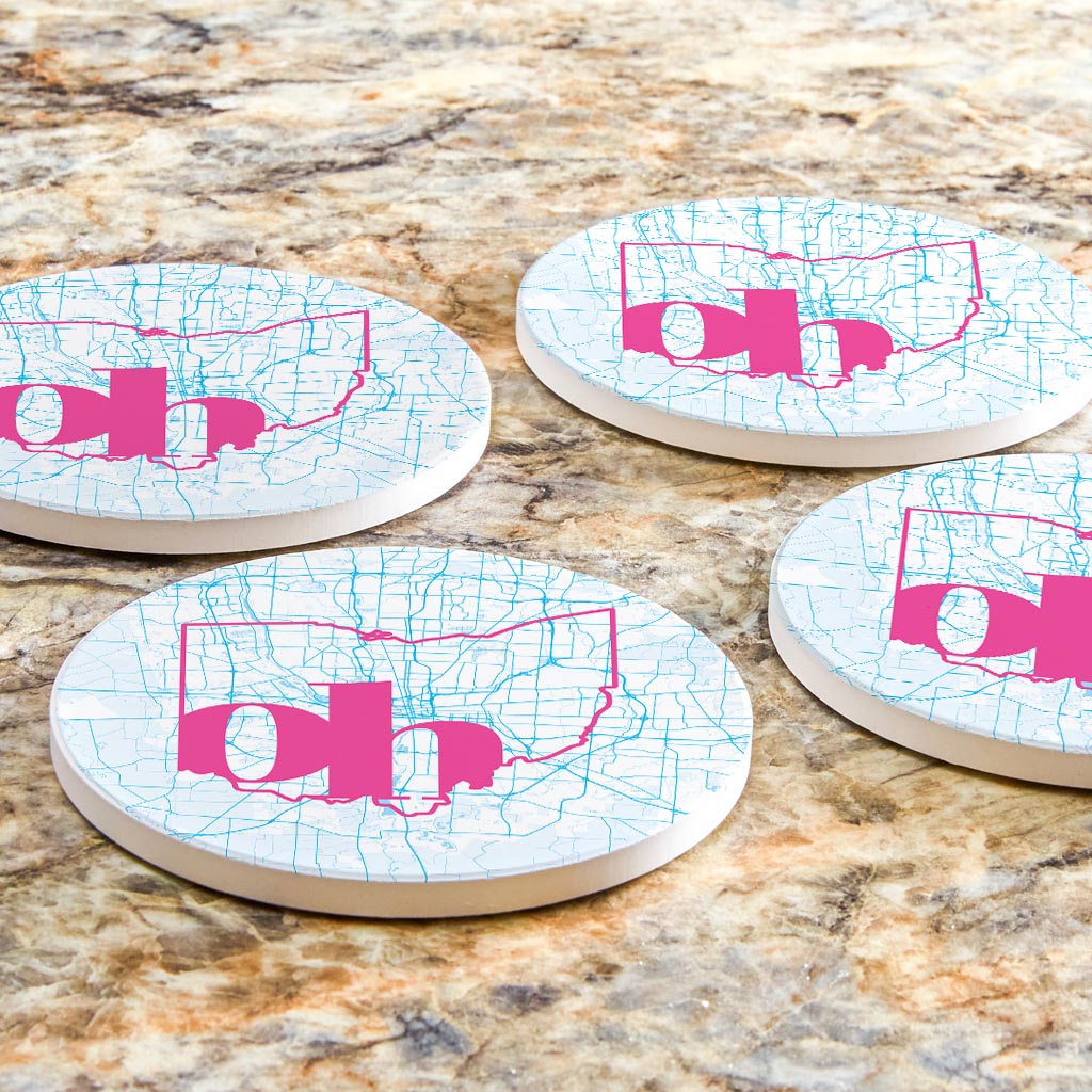 Bright Modern Abbreviated State Map Blue Ohio Columbus | Absorbent Coasters | Set of 4 | Min 2