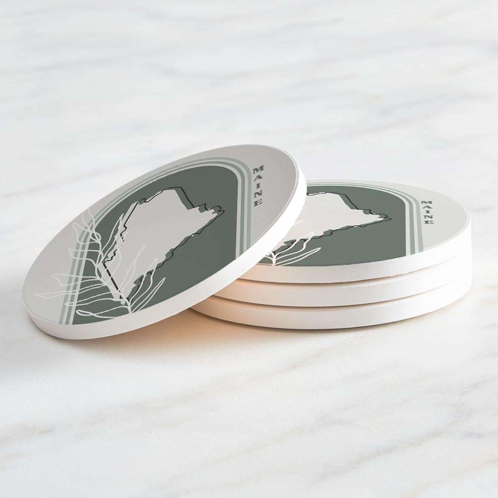 Vintage Groove State With Leaf Maine | Absorbent Coasters | Set of 4 | Min 2