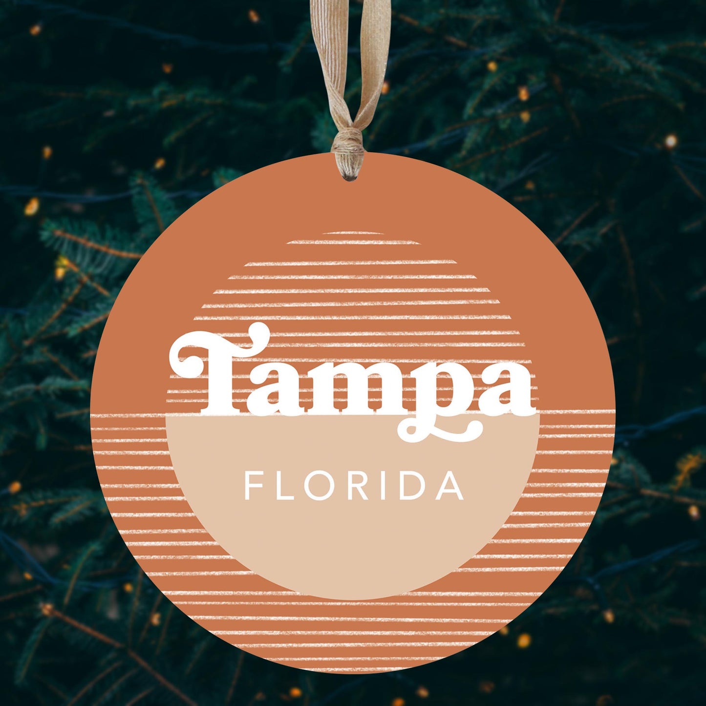 Vintage Groove Half Circle Lines Florida Tampa | Wood Ornament | Eaches | Min 1