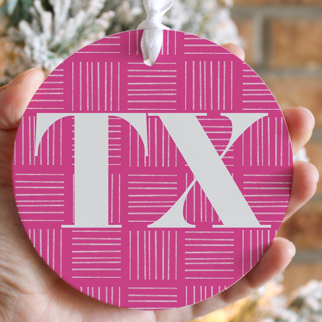 Bright Modern Abbreviated On Pink Texas | Wood Ornament | Eaches | Min 6