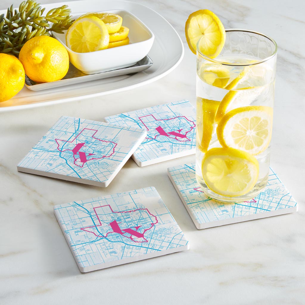 Bright Modern Abbreviated State Map Blue Texas Harlingen | Absorbent Coasters | Set of 4 | Min 2