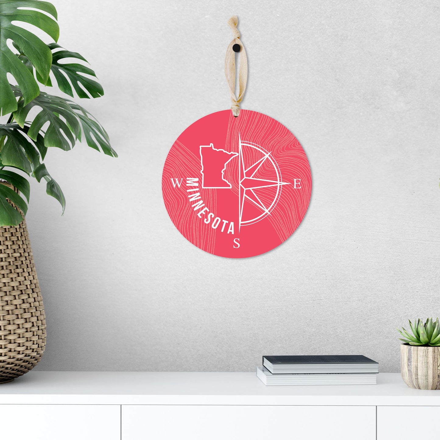 Boho Color Compass State On Pink Minnesota | Wood Ornament | Eaches | Min 1