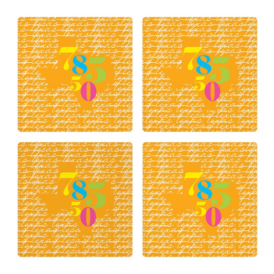 Bright Modern State Script Orange Texas Harlingen | Absorbent Coasters | Set of 4 | Min 2