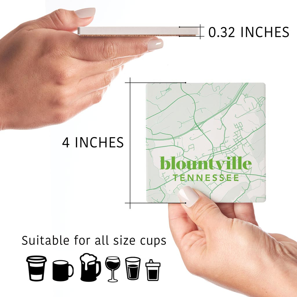 Bright Modern Green Map Tennessee Blountville | Absorbent Coasters | Set of 4 | Min 2