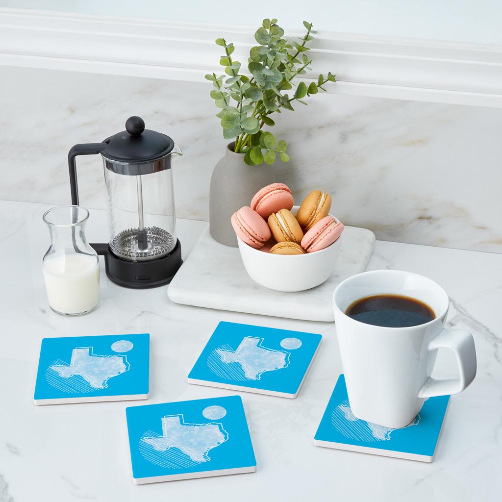 Bright Modern Geometric On Blue Texas | Absorbent Coasters | Set of 4 | Min 2