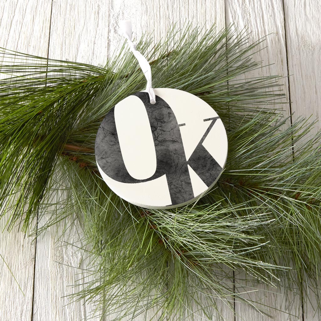 Minimalistic B&W Ardmore Ok White Initials| Wood Ornament | Eaches | Min 6