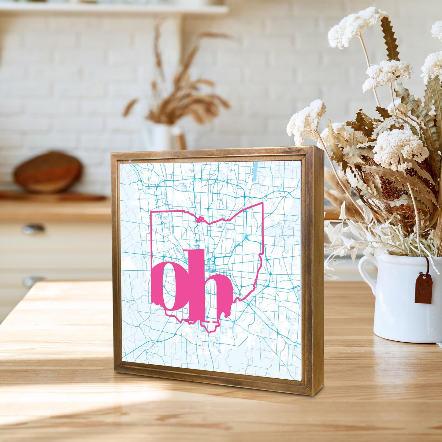 Bright Modern Abbreviated State Map Blue Ohio Columbus | Wood Sign | Eaches | Min 1