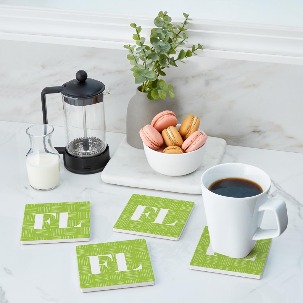 Bright Modern Abbreviated On Green Florida | Absorbent Coasters | Set of 4 | Min 2