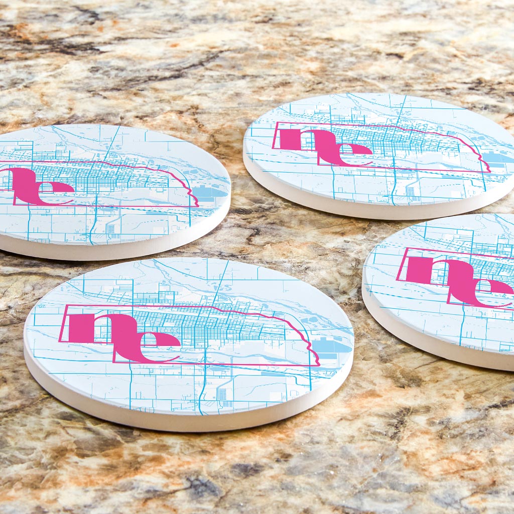 Bright Modern Abbreviated State Map Blue Nebraska North Platte | Absorbent Coasters | Set of 4 | Min 2