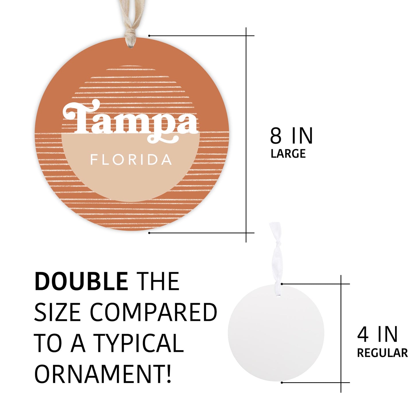 Vintage Groove Half Circle Lines Florida Tampa | Wood Ornament | Eaches | Min 1