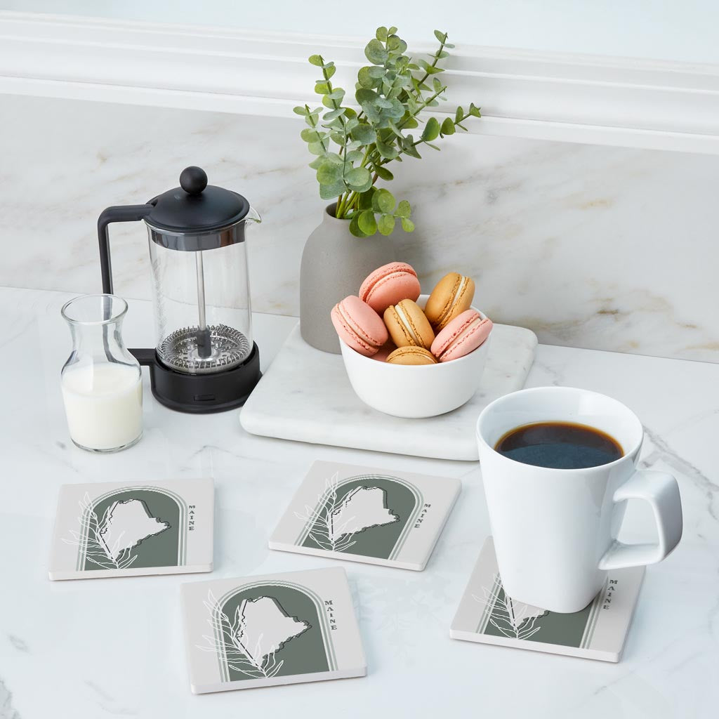 Vintage Groove State With Leaf Maine | Absorbent Coasters | Set of 4 | Min 2