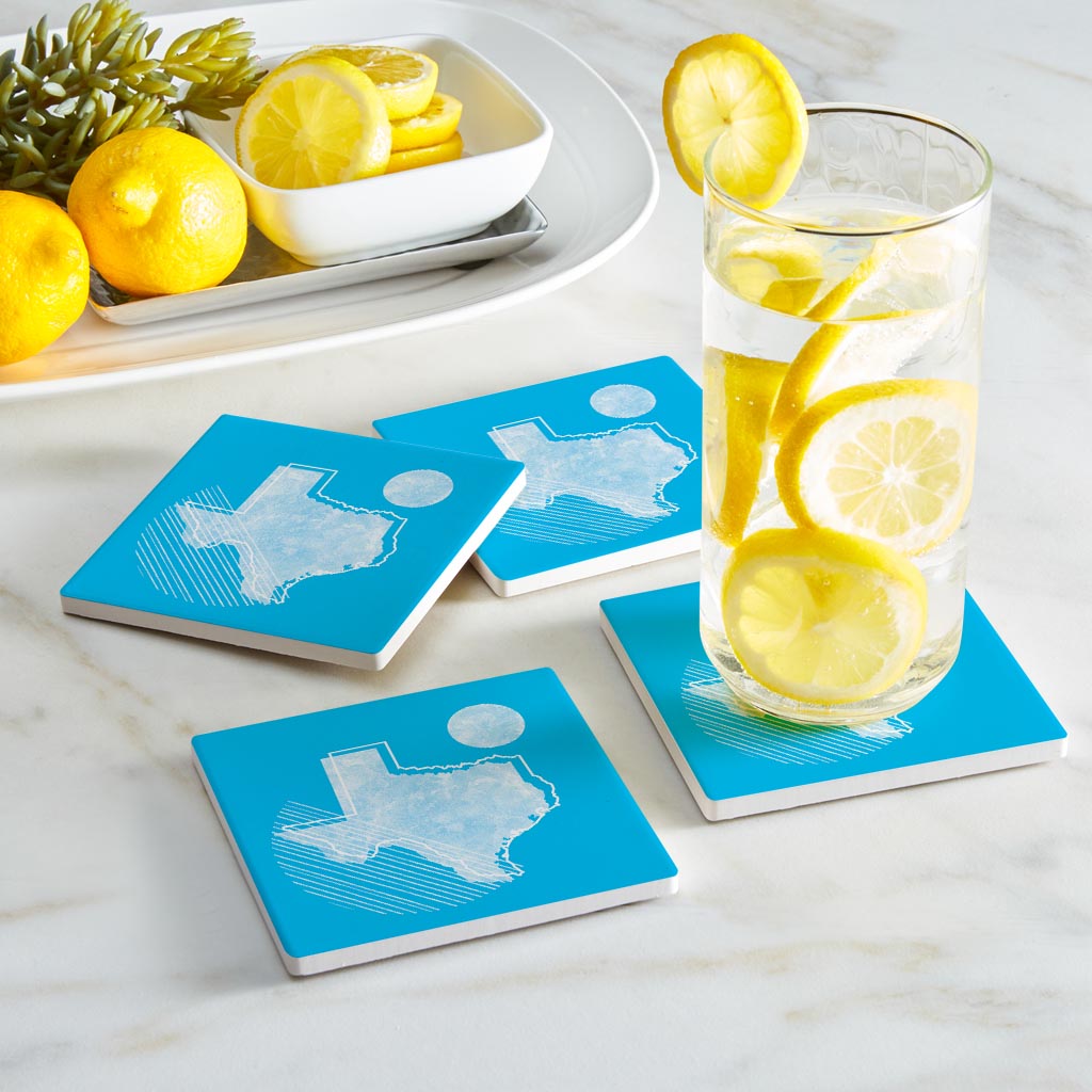 Bright Modern Geometric On Blue Texas | Absorbent Coasters | Set of 4 | Min 2