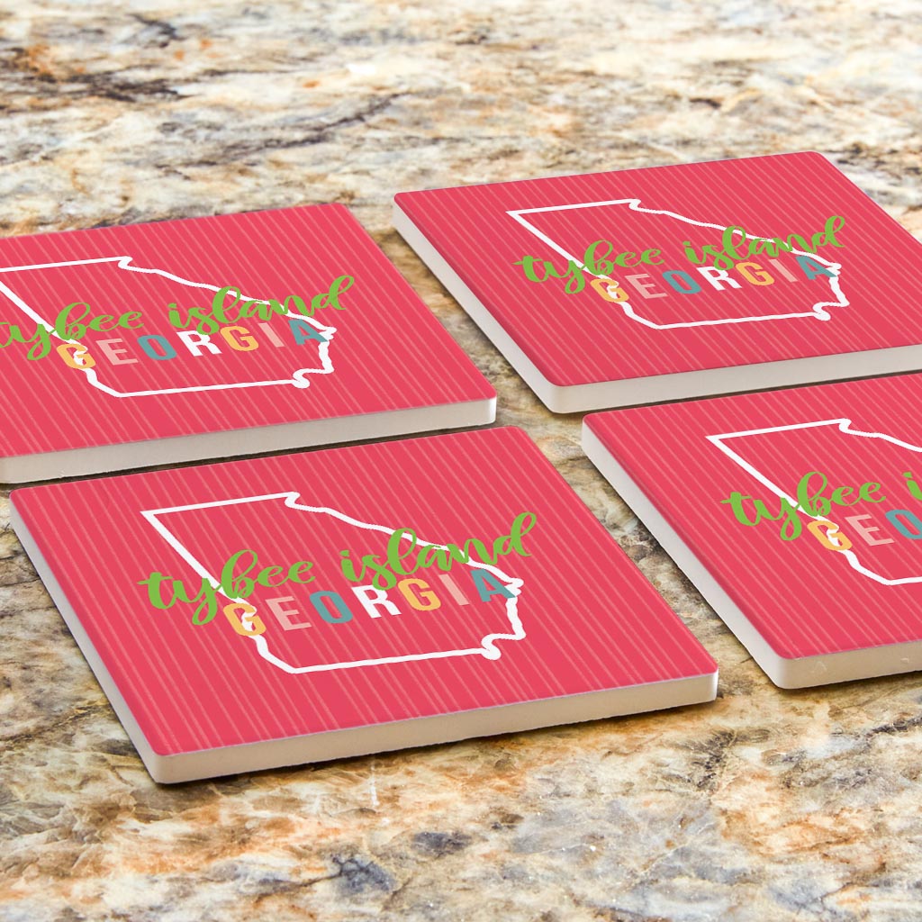 Boho Color State On Pink Georgia Tybee Island| Absorbent Coasters | Set of 4 | Min 2