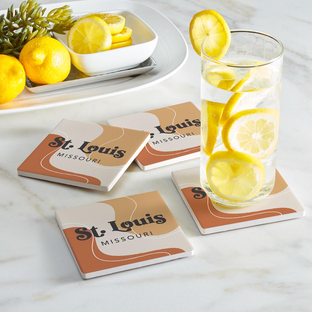 Vintage Groove Fluid Orange Missouri St Louis | Absorbent Coasters | Set of 4 | Min 2