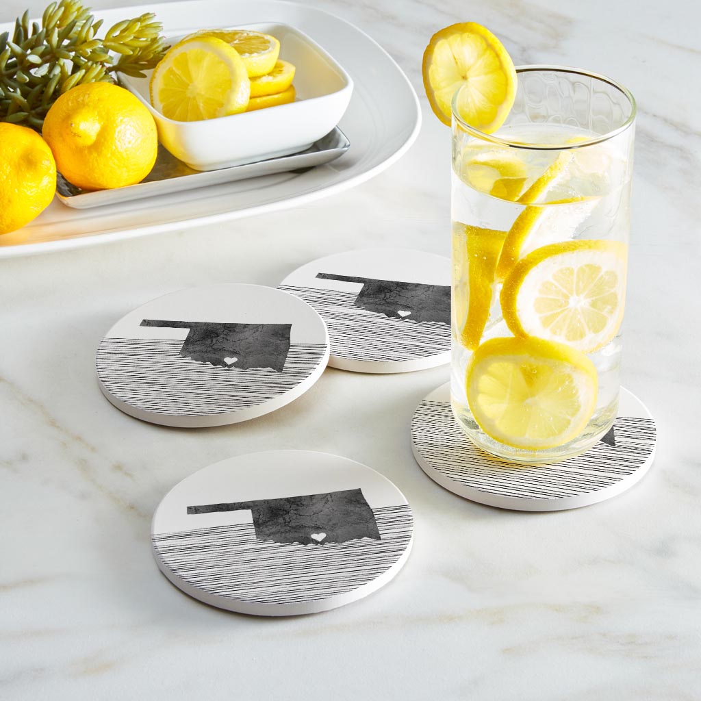 Minimalistic B&W Ardmore Ok Heart Straight State | Absorbent Coasters | Set of 4 | Min 2