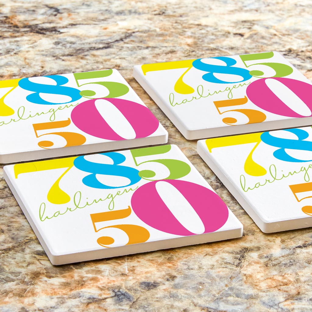 Bright Modern Color Block City Zip Texas Harlingen | Absorbent Coasters | Set of 4 | Min 2