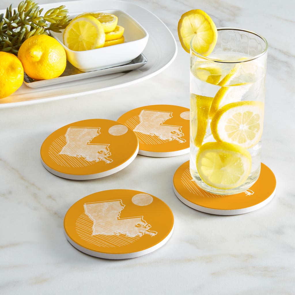 Bright Modern Geometric On Orange Louisiana| Absorbent Coasters | Set of 4 | Min 2