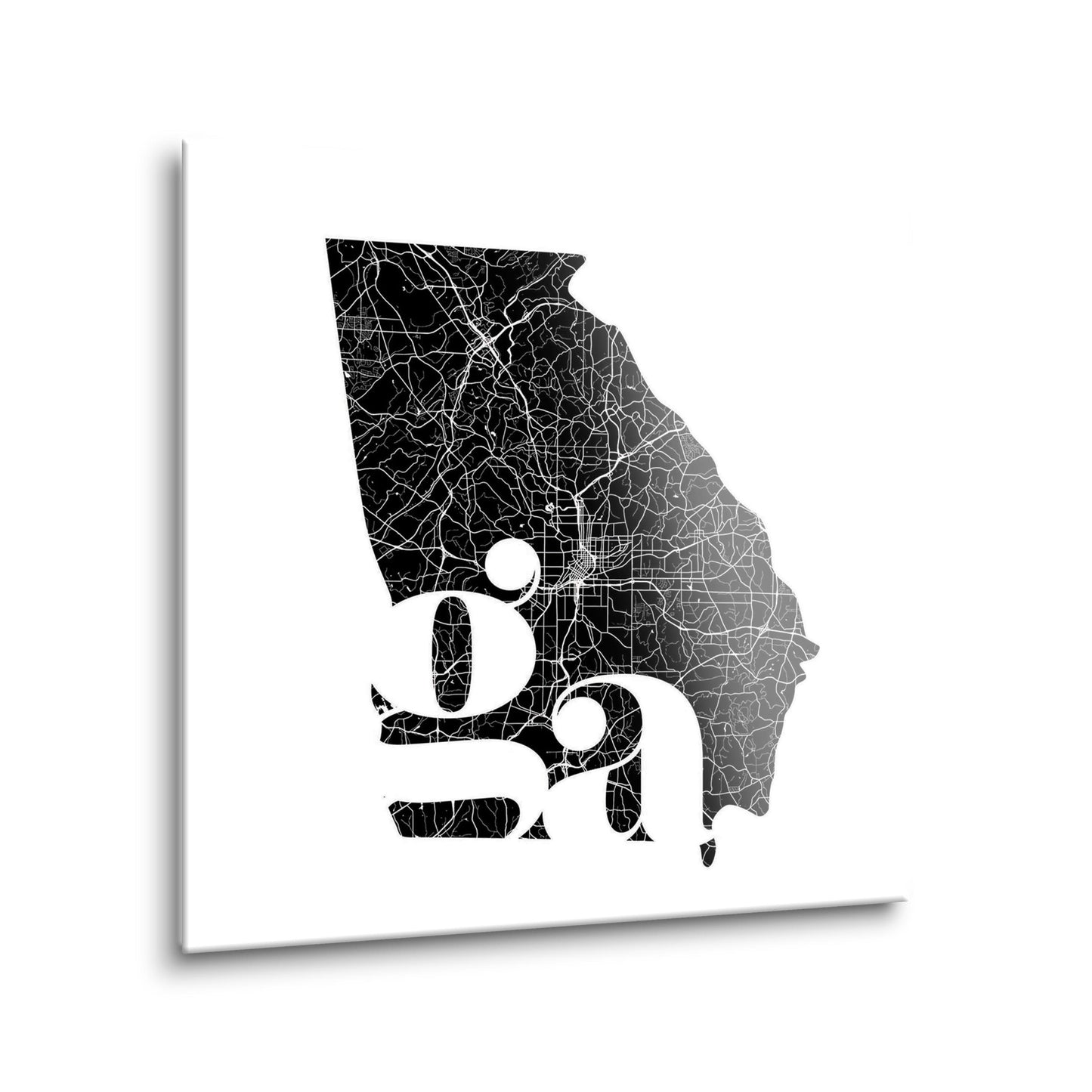 Black And White Abbreviated State Map White Georgia | Hi-Def Glass Art | Eaches | Min 2