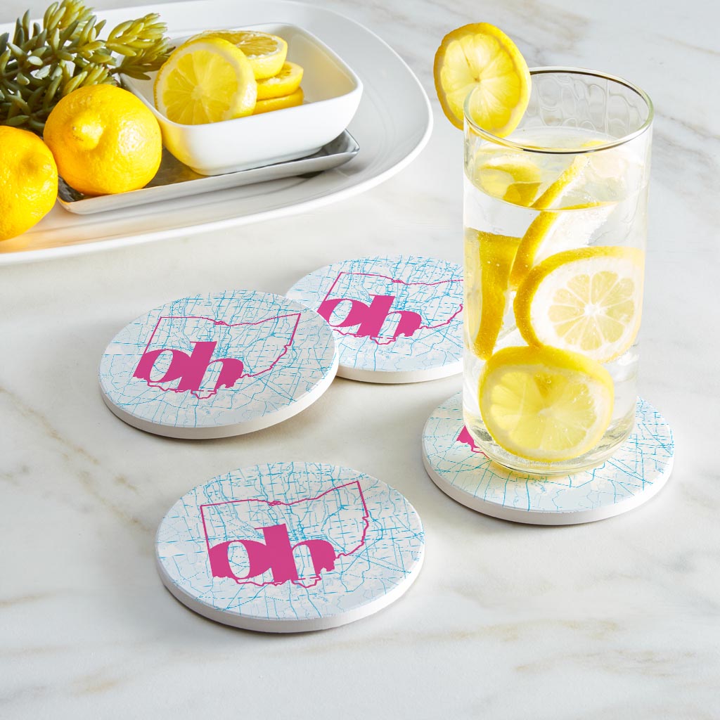 Bright Modern Abbreviated State Map Blue Ohio Columbus | Absorbent Coasters | Set of 4 | Min 2