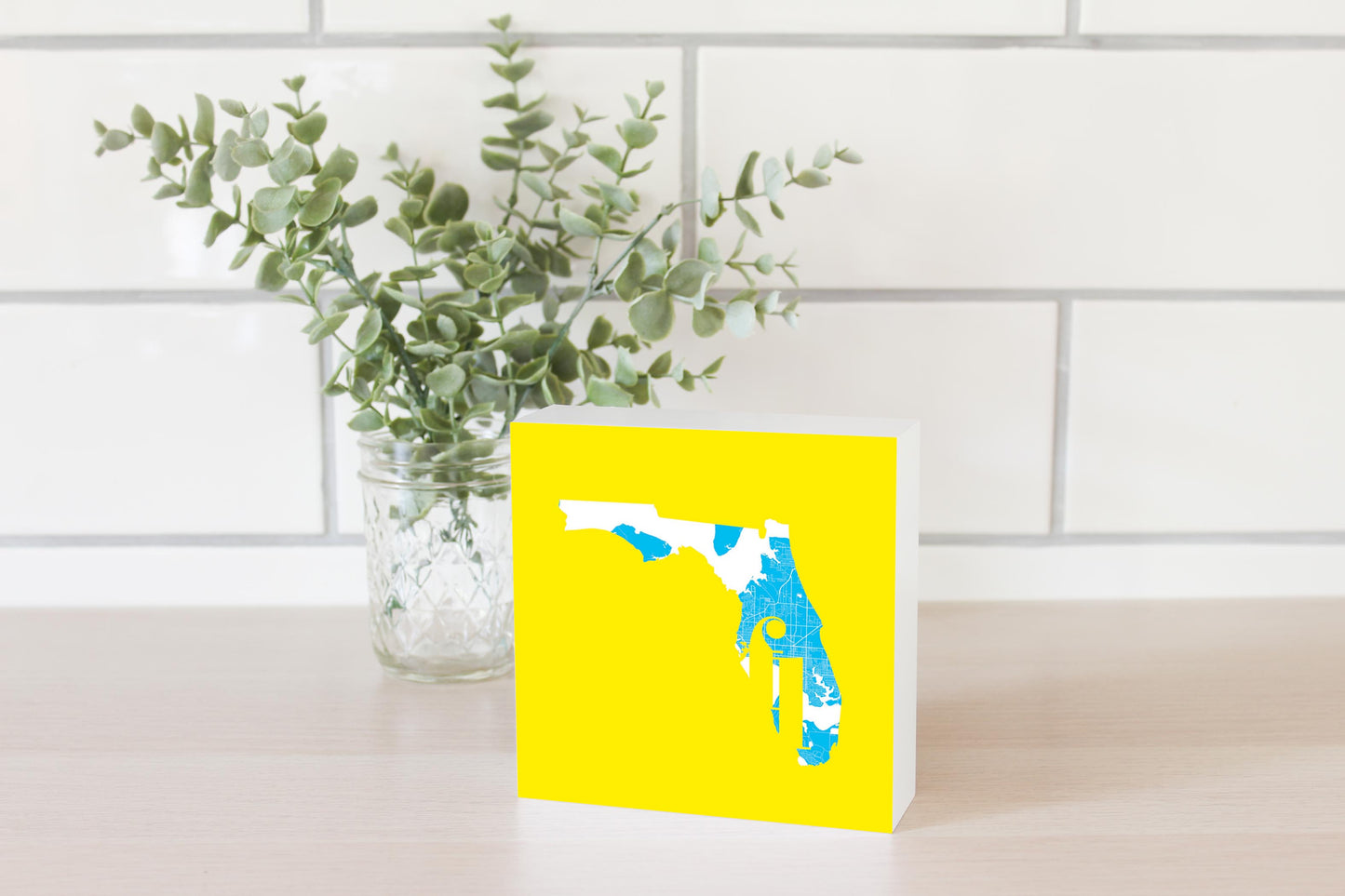 Bright Modern Abbreviated State Yellow Florida Panama | Wood Block | Eaches | Min 4