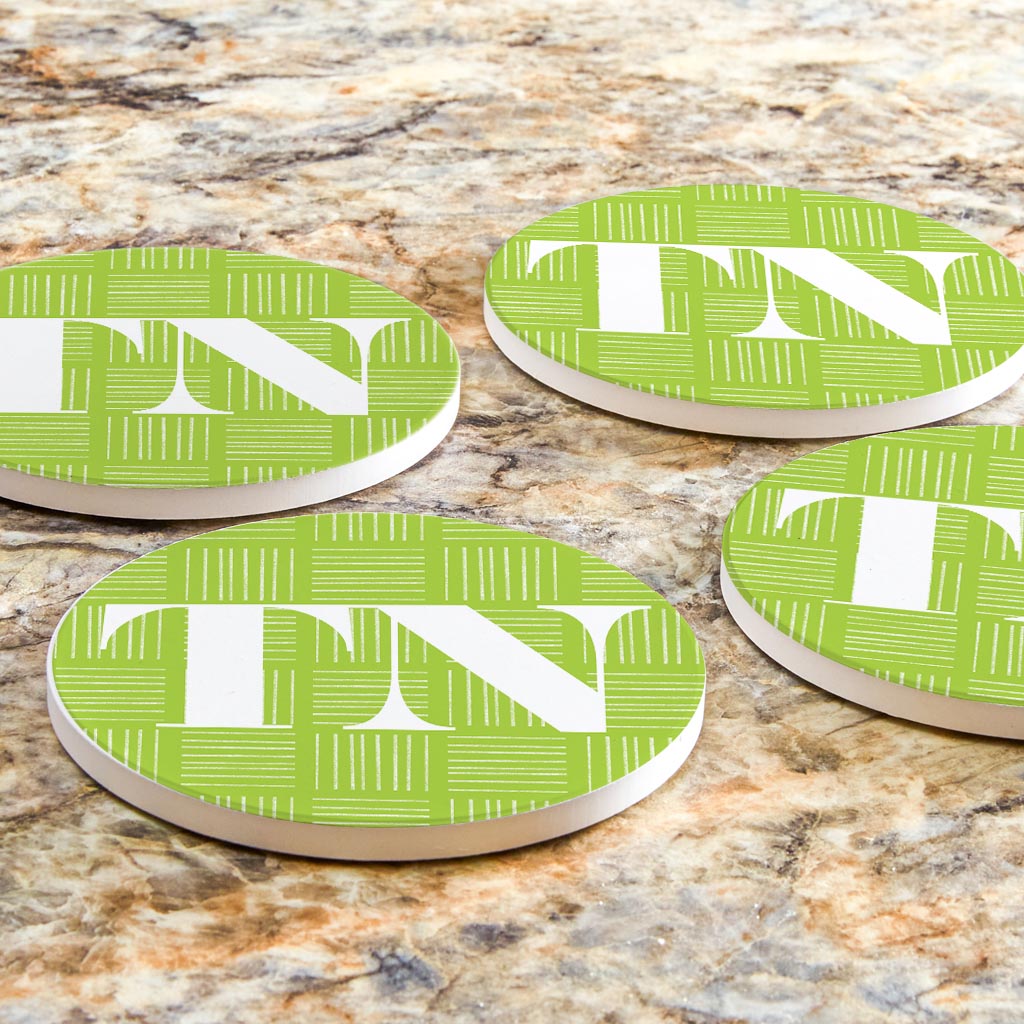 Bright Modern Abbreviated On Green Tennessee | Absorbent Coasters | Set of 4 | Min 2