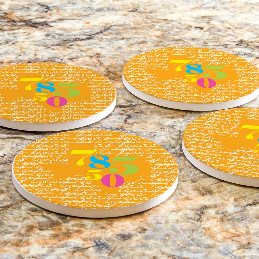 Bright Modern State Script Orange Texas Harlingen | Absorbent Coasters | Set of 4 | Min 2